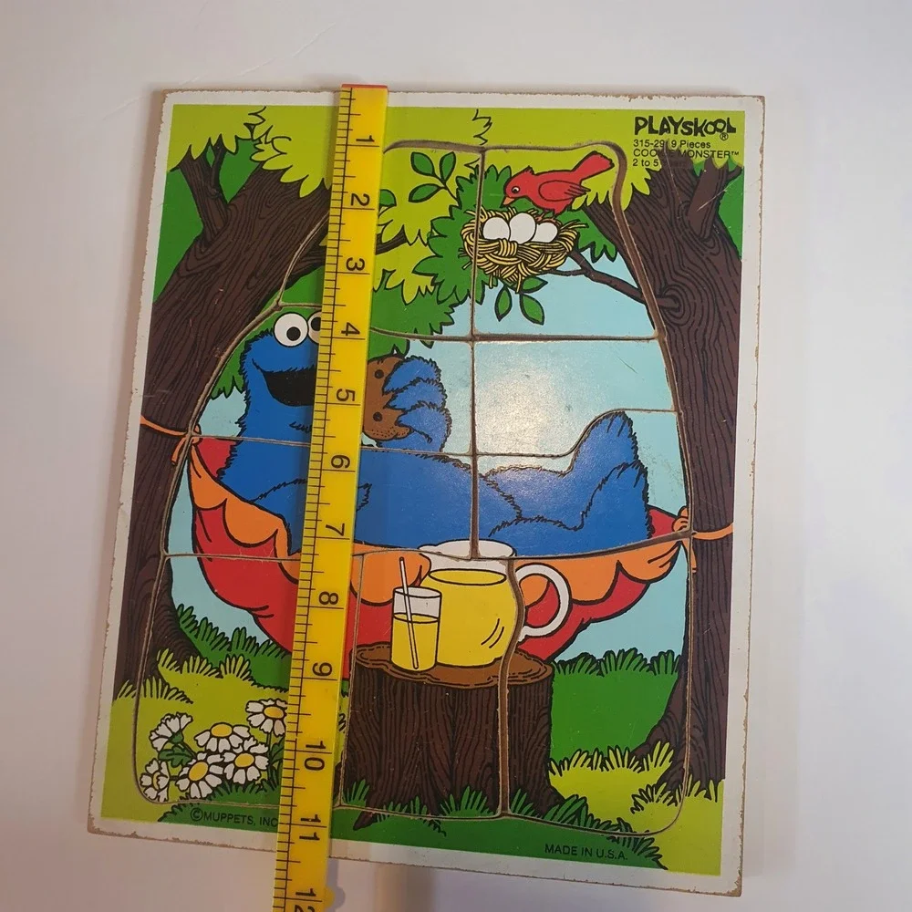 Vintage 1979 Playskool Sesame Street Wood Tray Puzzles Big‎ Bird Cookie Monster